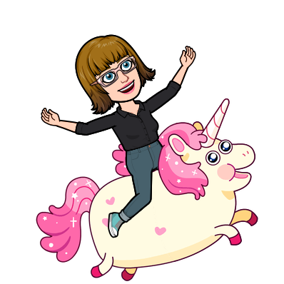 Sara Lutes bitmoji riding a unicorn